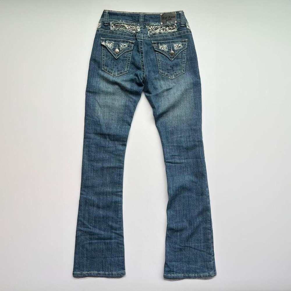 Y2K Red Rivet Low Rise Bootcut Jeans With Embellished Pockets - Picture 3 of 7